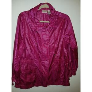 Zenergy Chico's size 2 Pink Jacket Raincoat Large Pockets Snap Front Lightweight